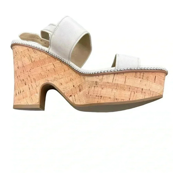 Coach Cork Heel Sandal Leather Platform Chalk Beige Quartz Sandals 9 - Picture 8 of 10